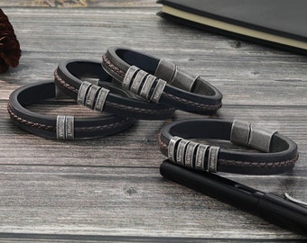 Custom Name Leather Bracelet,Personalized Men's Braid Leather Bracelet, Handmade Leather Jewelry,Gift for Fathers Day,Gifts for Husband