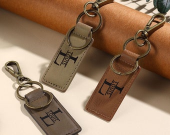 Custom Name Leather Key chain,Personalized Men Leather Keychain,Engraved Initial Key ring,Anniversary Gifts for Him, Father's Day gift