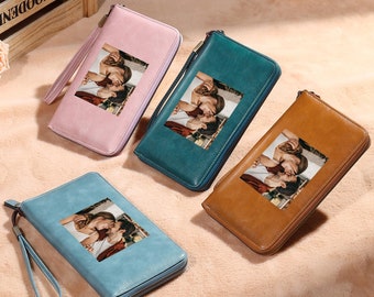 Women Leather Wallet, Personalized Custom Photo Wallet,Leather Purse with Zipper, Color Print Photo Wallet,Mother&#39;s Day gift,Gifts for Her