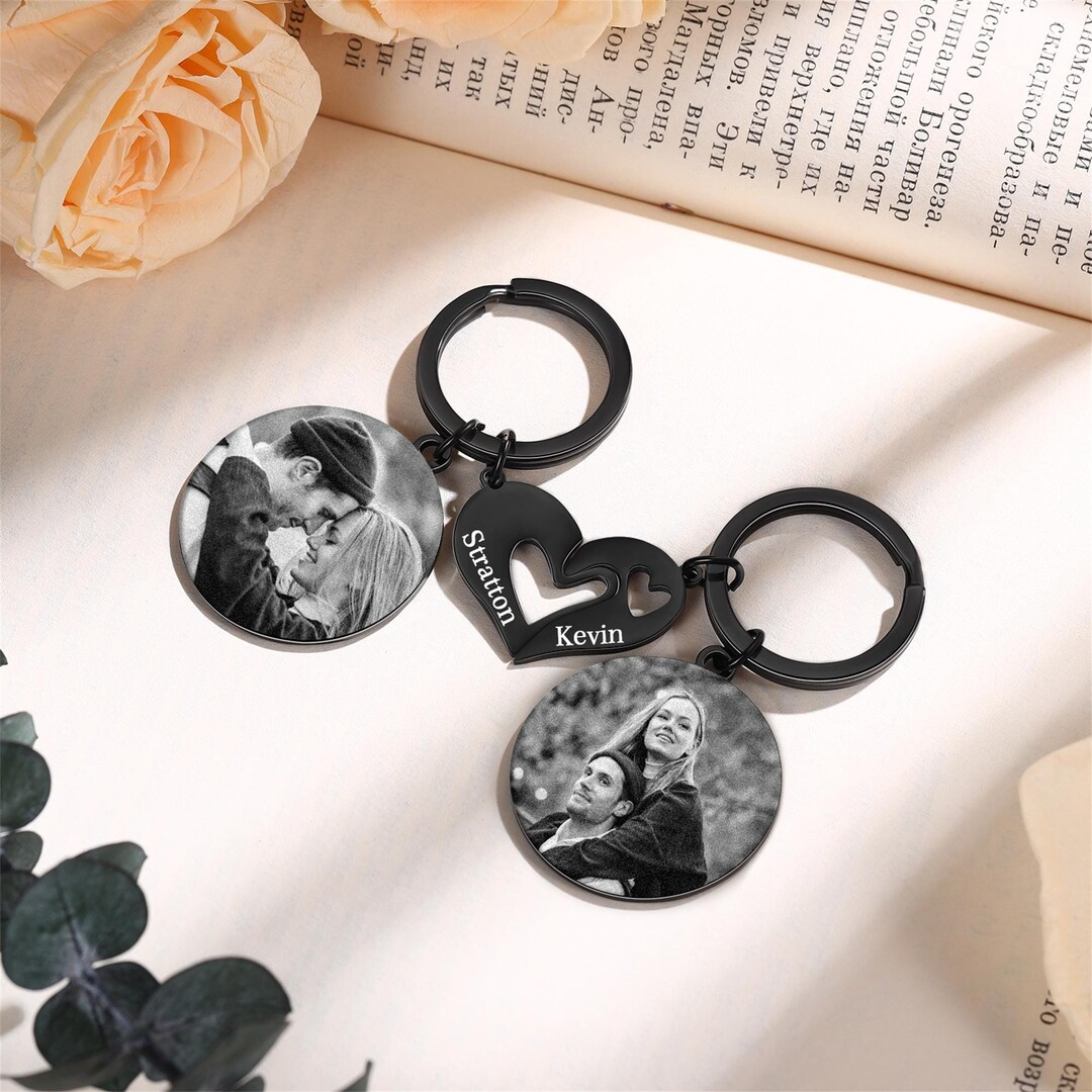 Matching Keychains Design Custom Couple Keychain,set of 2 Matching Heart Keychains,custom Photo ...