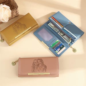 Cartera de mujer con foto personalizada, cartera de cuero con cremallera, regalo del día de la madre, regalos de aniversario para esposa, regalos para ella, cartera para mujer