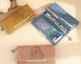 Customized Women Leather Wallet, Personalized Special Christmas Gift for Her, Handmade Wallet,Birthday Gift, Gift for Grandma,Mother's day