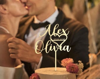 Personalized Acrylic Wedding Cake Topper: Custom Initial Gold Elegant Rustic Reception Decor Accessories,Gold & Silver