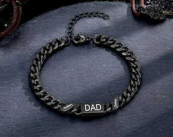 Custom Father's Day Metal Bracelet, Black Gold Bracelet For Dad With Kids Name, Personalize Daddy Bracelet, Famliy Name Bracelet Jewelry
