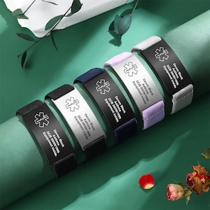 Personalized Medical Alert Bracelet,Custom Engraved Medical ID Bracelet,Emergency Contact Bracelet with Bungee Cord,Bracelet for Men & Women