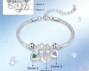 Custom Birthstone Bracelet with Name, Sentimental birthday Gift for Her,Mother’s Sister‘s Wife’s Present, Adjustable Heart Charm Bracelet
