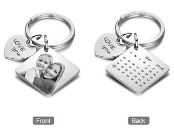 Personalized Calendar keychain,Custom Photo Keychain,Engraved Keyring,Special Date Gift,Anniversary Gift,Memory Gift for Family,Gift for him