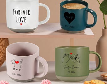 Personalized Couple Ceramics Coffee Mugs,Mug Engraved Gift,Birthday gift,Christmas gift,Couple Anniversary Gift,Matte texture,100 Days Gifts