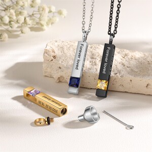 Personalized Birthstone Ashes Necklace, Cremation Urn Necklace Memorial, Custom Engraved Bar Necklace,Human or Pets Cremation Jewelry