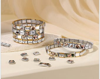 Custom Photo Bracelet, DIY Your Story with Names & Birthstone,DIY Italian Charm Bracelet,Unique New year,Anniversary Keepsake for family