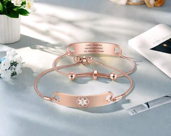Custom Women Medical Bracelet,Personalized Medical Alert ID Bracelet,ICE Medical Jewelry,Engraved Medical Bracelet,Gift for Diabetes Patient