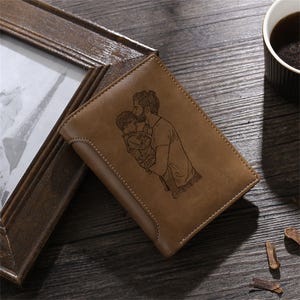 Cartera con foto personalizada, cartera de cuero personalizada, cartera con nombre grabado, regalo para él, regalo de aniversario para esposo, novio, regalo del Día del Padre