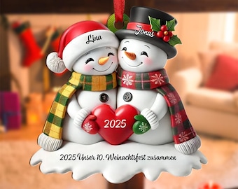 Custom Heart Snowman Couple Christmas Ornament,Personalized Mom Dad Kids Name Xmas Tree Decoration,Memorial Gift For 9th Christmas Together
