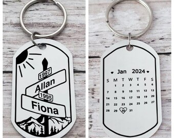 Custom Name Keychain,Engraved Keychain with Anniversary Date, Keychain For Boyfriend, Anniversary Gift For Him,Father's Day gift