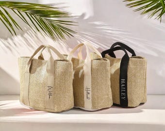 Custom Name Tote Bag, Personalized Straw Bag Beach Bag, Bridesmaid Gift Bridesmaid Bag Bachelorette Gift, Wedding Gift,Gift for Her,Trip Bag