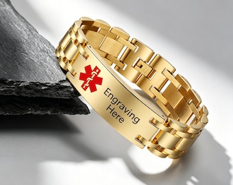 Personalized Medical ID Bracelet for Men,Customize Medical Information and Emergency Contact ID,Stainless Steel Medical Alert Bracelet