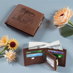 Personalized Engraved Photo Wallet,Custom Photo Mens Wallet,Initial PU Leather Wallet,Memory Gift,Anniversary Gift for Him,Father's day gift