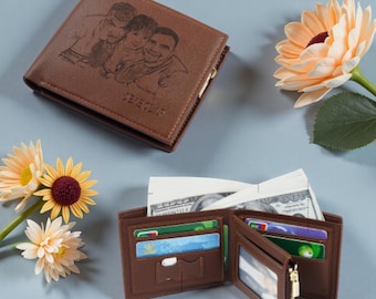 Personalized Engraved Photo Wallet,Custom Photo Mens Wallet,Initial PU Leather Wallet,Memory Gift,Anniversary Gift for Him,Father's day gift