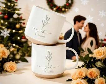 Custom Engraved Pottery Mug Set for Couples,Personalized Mugs for Mr and Mrs,Tea Coffee Mug,anniversary gift,Christmas gifts,Dishwasher Safe