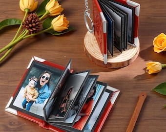 Gepersonaliseerde leren fotoalbum sleutelhanger: custom mini sentimenteel, stel, vaderdag, jubileum, vriend, vriendin, aandenken