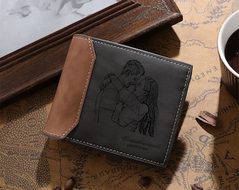 Personalized Engraved Men&#39;s Photo Wallet, Custom photo leather wallet for men, Gifts for Husband, Boyfriend,Dad,Fathers Day gifts for him