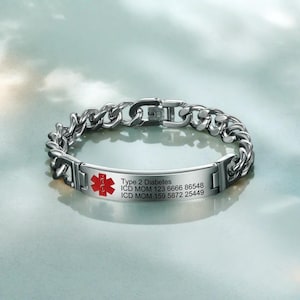 Personalized Medical Bracelet,Custom Engraved Medical Alert Bracelet,gift for Epilepsy, Heart Disease Patients,Fathers Day Gift,Gift for him