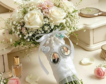 Gepersonaliseerde bruidsboeket bedel, hanger aangepaste fotoboeket, bruiloft Memorial aandenken, bruiloft Memorial cadeaus voor haar, huwelijksgunsten