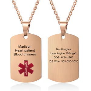 Personalized Medical ID Necklace,Custom Emergency Medical Alarm Necklace,Engraved Medical Tag Necklace,Medical Alert Jewelry,Father Day Gift