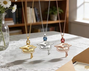 Personalized Graduation Necklace,Custom 2025 Graduation Gift with Name & Year, Birthstone Graduation Cap Pendant,Memorable Keepsake Jewelry