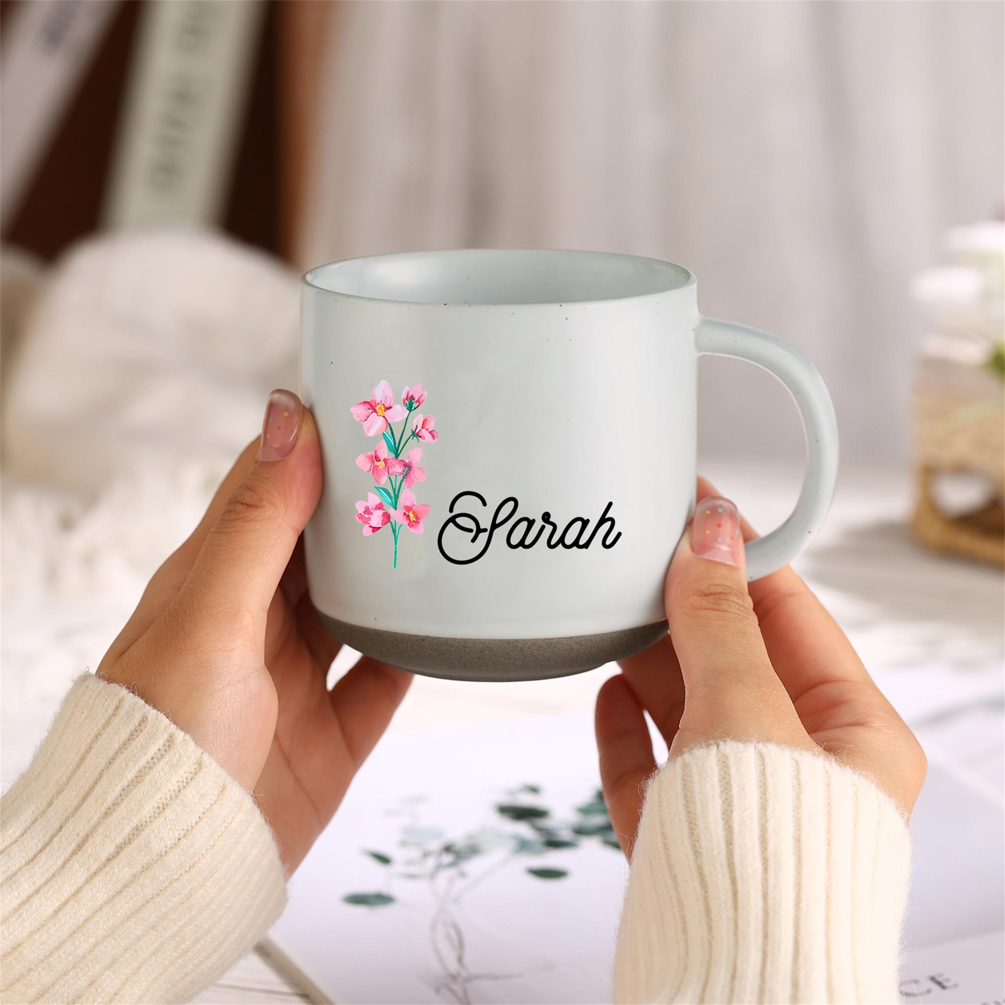 Discover Custom Birth Flower Mug, Customized Floral Coffee Mug with Name