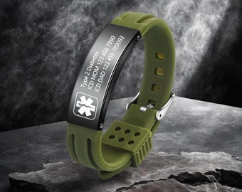Customized Medical Alert Silicone Bracelet,Waterproof Medical Bracelet,Personalized Emergency Bracelet for Epilepsy,Heart Disease Patients