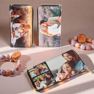 Cartera con foto personalizada a color, Cartera de piel con cremallera, Cartera personalizada con foto de mascota, Regalo de Navidad, Regalo de Año Nuevo, Regalo para la abuela