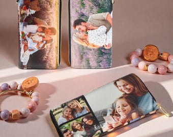 Custom Color Print Photo Wallet,Zipper Leather Wallet,Personalized Cute Pet Photo Wallet,Christmas gift,New Year's gift,Gift for grandma