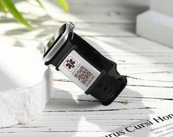 Medical Alert QR Code Apple Watch Band Tag: Stainless Steel Engraved -EmergencyID Contact,Allergy,Diabetes,Fitness Runner