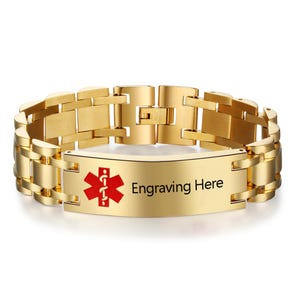 Personalized Medical ID Bracelet for Men,Customize Medical Information and Emergency Contact ID,Stainless Steel Medical Alert Bracelet