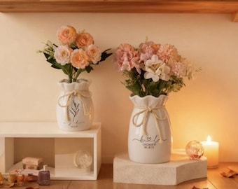 Kundenspezifische Hochzeit Blumenvase aus Keramik, Perfektes Jubiläum, Hochzeit oder Verlobungsgeschenk - Kranz Design, Mr und Mrs Geschenke, Brautpaar Geschenke