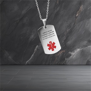 Custom Emergency Medical Alarm Necklace For Men And Women, Father&#39;s Day Gift, Stainless Steel Engraved Medical ID Tag Necklace,Gift for him