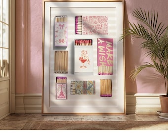 trendy wall art, Pink Matchbox Print, Trendy Matches Poster, Retro Matchbook Wall Art, Coquette Print, Girly Print, Aesthetic Wall Art