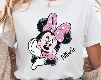 Camiseta retro rosa de Minnie Mouse de Disney, suéter bonito para niñas para un viaje a Disney, sudadera con orejas de Minnie, atuendo mágico para las vacaciones en Disneyland