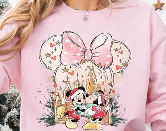 Maglietta natalizia di Topolino Mini Mouse, maglione per feste di Natale Disney, maglietta natalizia per la famiglia, maglietta coordinata natalizia di Topolino e Minnie, maglietta natalizia per coppie