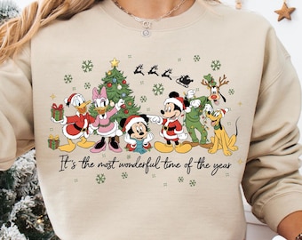 Disney It's The Most Wonderful Time Of The Year Shirt, Santa Mickey and Friends Retro Christmas Sweatshirt, Disney Christmas Vibes Sweater