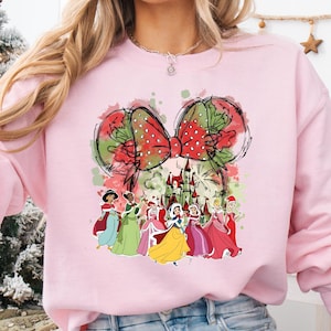 Disney Prinzessinnen Weihnachten Minnie Kopf Shirt, Disney Weihnachtsfeier Sweatshirt, Prinzessinnen Weihnachten Shirt, Disney Weihnachten Mädchen Reise T-Shirt