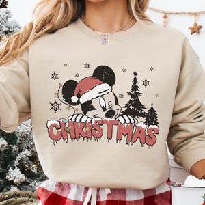 Retro Mickey Christmas Shirt, Disney Christmas Sweatshirt, Mickey Winter Snow and Christmas Tree Sweater, Vintage Christmas Theme Shirt