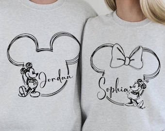 Camiseta personalizada con la cabeza de Mickey y Minnie de Disney, camiseta con orejas de Mickey, camiseta con lazo de Minnie, camisetas personalizadas para vacaciones familiares de Disney