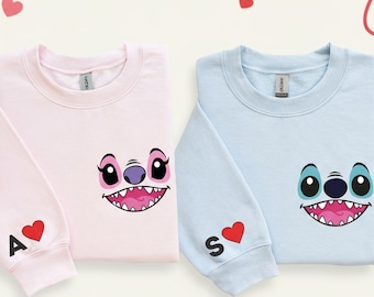 Stitch Angel Valentine aangepast shirt, Valentijnsdag Stitch and Angel T-shirt, bijpassende sweater Disney-paren, Disney Valentine-trui