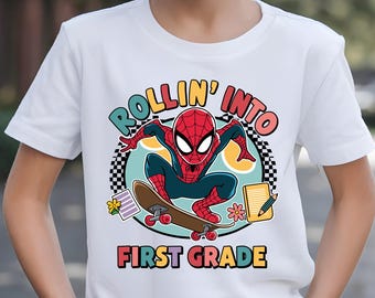 Rollin' Into First Grade Shirt, Kinder Grade Sweatshirt, Back To School T-Shirt, Spiderman Pre-K Tee, First Day Of Second Grade Shirt