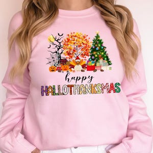 Fröhliches Hallothanksmas Shirt, Herbst Halloween Thanksgiving Weihnachten Sweatshirt, Lustiger Herbst Vibes Pullover, Herbst Saison T-Shirt, Kürbis Saison