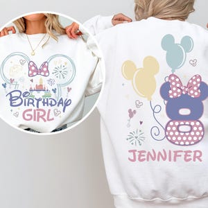 Disney Birthday Girl Minnie Custom Shirt, Disney Birthday Sweatshirt, Birthday Girl Sweater, Birthday Trip Tee, Custom Name Age Birthday Tee