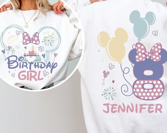 Disney födelsedagsflicka Minnie anpassad skjorta, Disney födelsedagströja, födelsedagsflicka tröja, födelsedagsresa tröja, anpassad namn ålder födelsedagströja