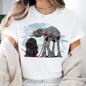 Darth Vader And At-At Walker T-shirt, Disney Star Wars Characters Shirt, Galaxy&#39;s Edge Pinat-At and Vader Shirt, Anakin Walker Shirt